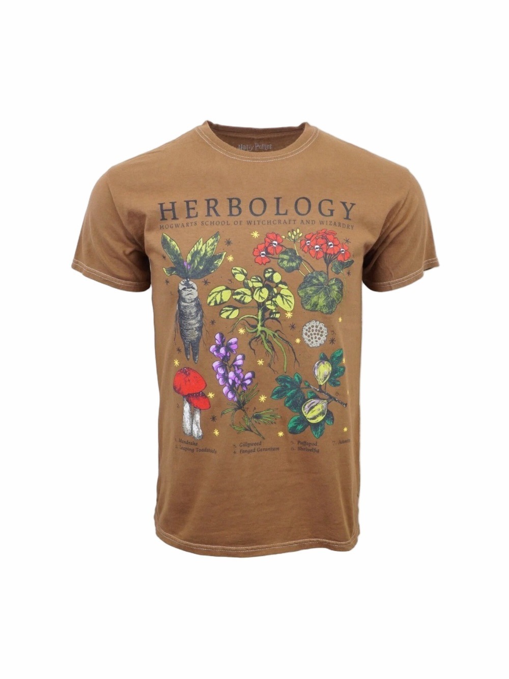 Harry Potter Herbology Botanical Graphic Tee Size L Brown Soft Short Sleeve